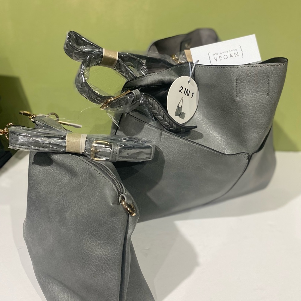 Gray Minimalist, 2 in 1 Shoulder Bag with Unique strap.